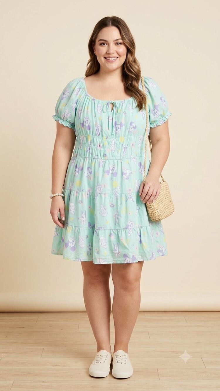 Hot Topic Disney Her Universe Mickey Mint Green Tiered Babydoll Dress Womens 5X